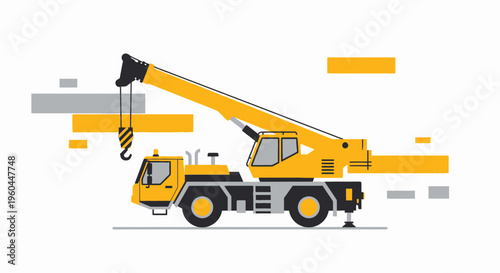 Modern Yellow Mobile Crane With Boom Extended Construction Vehicle