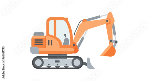 Orange Excavator Machine On White Background Illustration