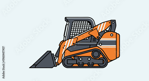 Orange Skid Steer Loader Vehicle With Bucket