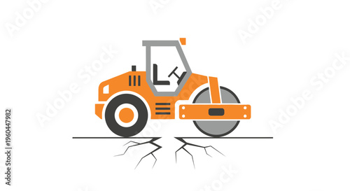 Orange Steamroller Compacting Cracked Ground Construction Machine