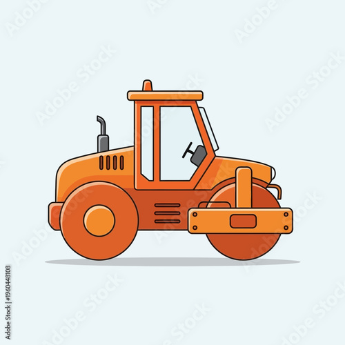 Orange Steamroller Graphic Illustration Construction Vehicle Machine Equipment