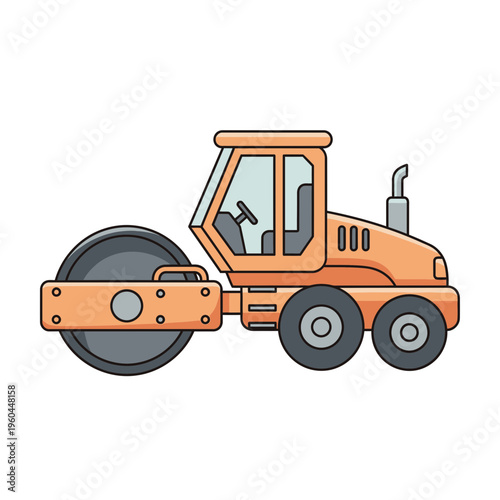Orange Steamroller Machine Illustration For Construction Projects