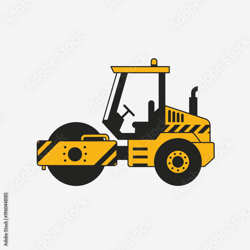 Modern Yellow Steamroller Machine Icon Symbolizing Road Construction and Maintenance Industry