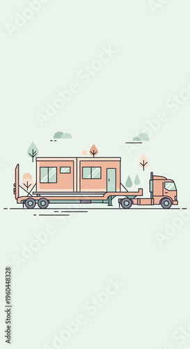 Modular Building Transported Via Flatbed Truck Delivery Service For Site