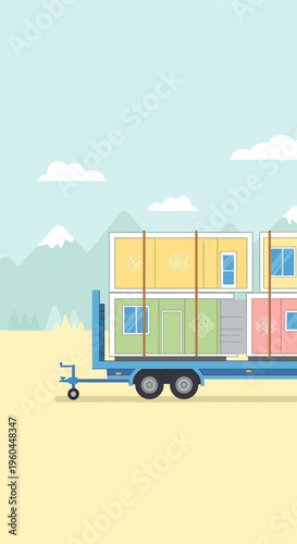 Modular Container Homes Delivered By Truck To Scenic Mountain Landscape