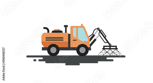 Orange Street Sweeper Machine Illustration For Urban Cleaning And Maintenance Services