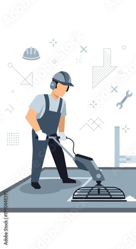 Professional Worker Operating Industrial Floor Polisher Machine Indoors