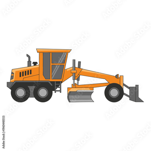 Orange Grader Vehicle For Road Construction And Maintenance Work