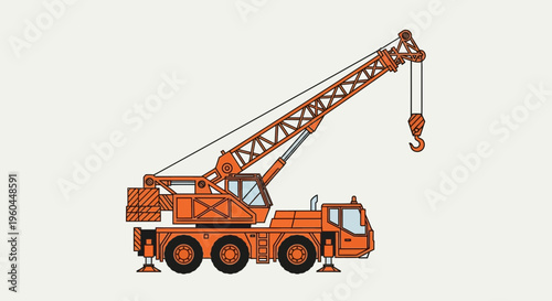 Orange Heavy Duty Construction Crane Vehicle Illustration