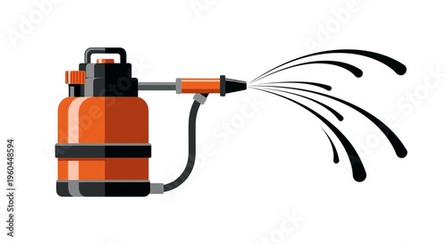 Orange and Black Sprayer Device Emitting Black Liquid Splashes Illustration