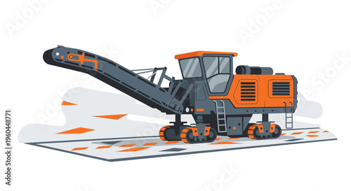Orange Asphalt Grinding Machine Operating on a Construction Site Surface