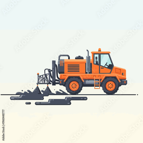 Orange Asphalt Sprayer Machine Working on Road Construction Site