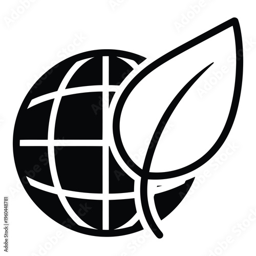 Earth Globe with Green Leaf Icon.