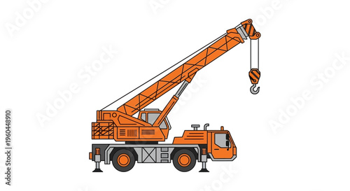 Orange Mobile Crane Lifting Equipment Construction Machinery Vehicle Illustration