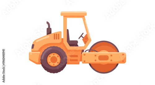 Orange Compactor Machine Isolated On White Background Construction Vehicle
