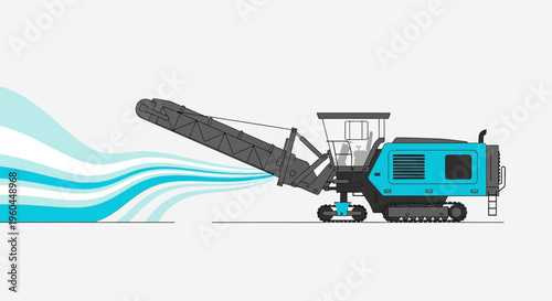 Powerful Asphalt Milling Machine Creating Clean Blue Waves Of Material