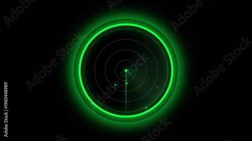 Modern Radar Screen with Red Scanning Line on Dark Background.