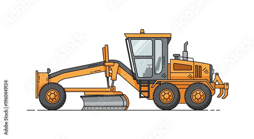 Orange Motor Grader Construction Vehicle Illustration Clean And Modern Design