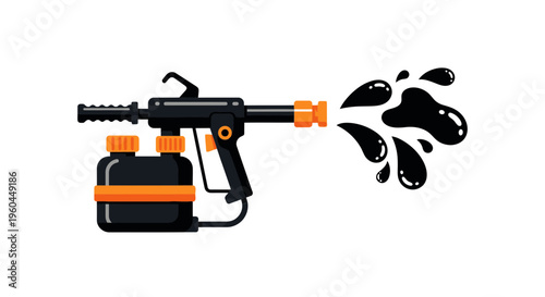 Powerful Industrial Sprayer Dispensing Black Liquid Visually Striking