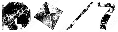 Abstract numerals 4, 5, 6, 7 rendered in halftone style, textured vector graphics, design, graphic art elements.