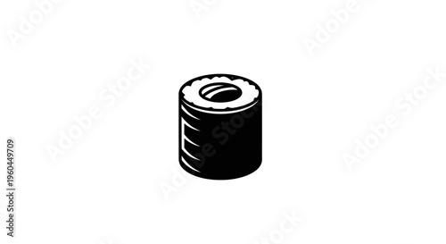 Black and white illustration of a sushi roll with rice and nori
