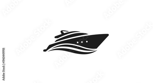 Sleek Yacht Silhouette with Wavy Lines on White Background