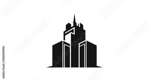 Cuadro en lienzo Modern Skyscraper Silhouette Icon - Cityscape Building Vector Art