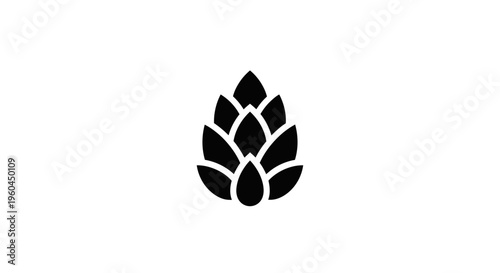 Black Hop Cone Icon on White Background - Brewing Ingredient and Symbol