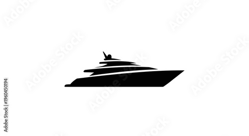 Sleek Black Yacht Silhouette on White Background