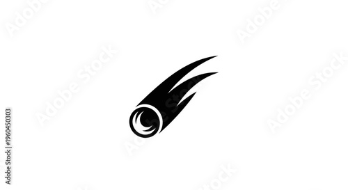 Black comet icon with tail on white background