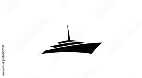 Black silhouette of a modern luxury yacht on a white background