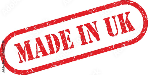 Red Distressed Made In UK Rubber Stamp Vector Illustration Isolated On White Background