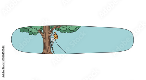 A determined explorer carefully ascends a massive tree using a secure rope and personal backpack