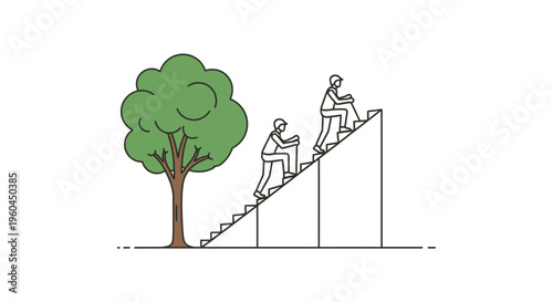 Visual representation of individuals ascending a natural path towards personal and professional