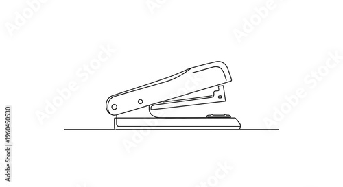 Sleek monochromatic line art illustration of a contemporary office stapler graphic design element