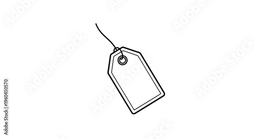 Minimalist outline illustration of a blank retail price tag with string on a white background