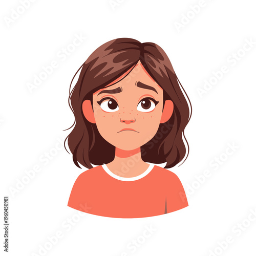 Sad little girl with brown hair.