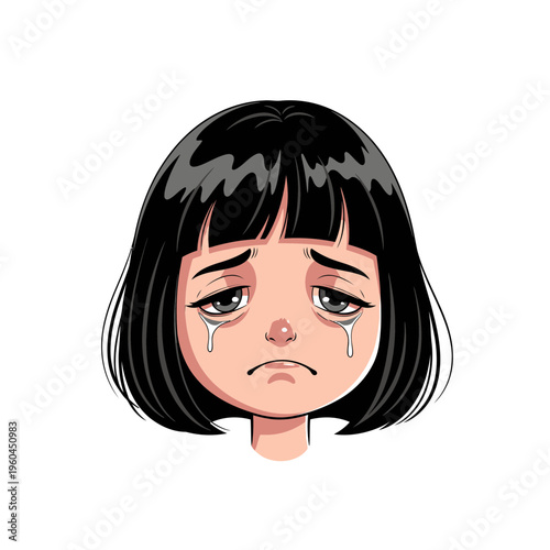 Sad girl crying tears of sorrow.