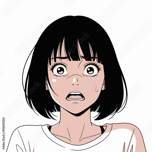 Surprised young woman with black hair.