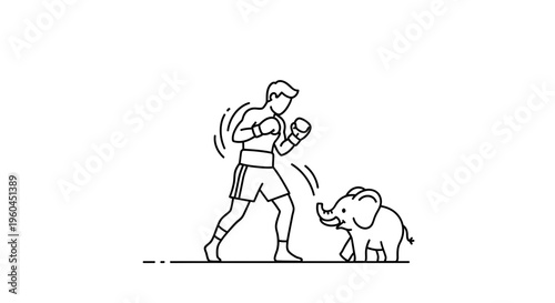 Unexpected boxing match between a determined fighter and a surprisingly calm baby elephant