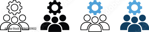 Teamwork management icons, business group with gear symbols, 4 professional vector elements