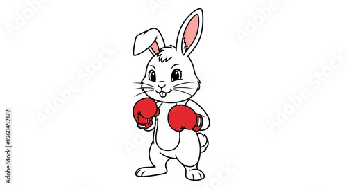 Energetic cartoon bunny character donning vibrant red boxing gloves prepared for an athletic bout
