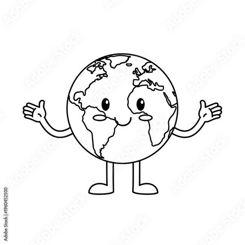 Cartoon Earth Character With Smiling Face.