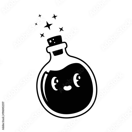 Cartoon face in a bottle.