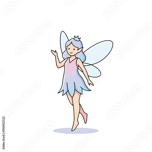 Cartoon fairy with purple hair dancing.