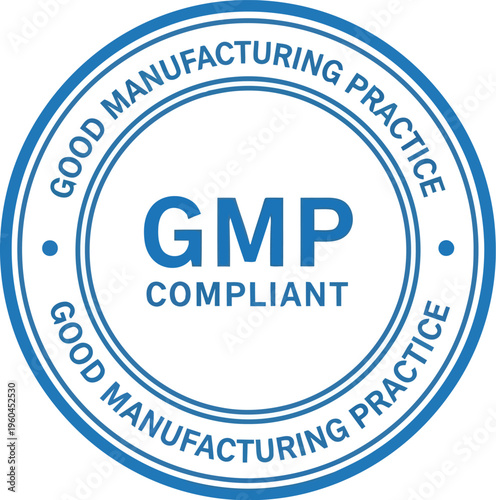 GMP Compliant Circular Seal Stamp Icon for Quality Assurance and Manufacturing Industry Product Packaging Label