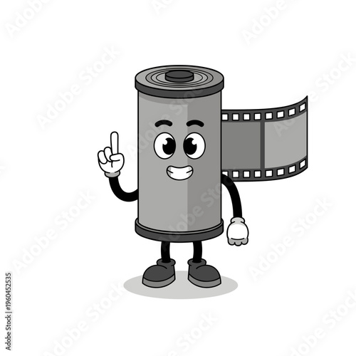 Cartoon film reel character smiling happily.
