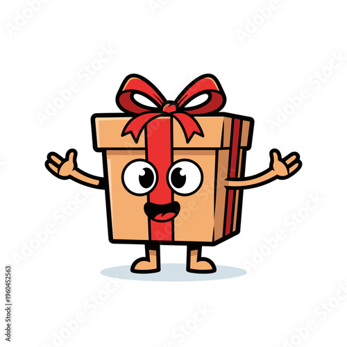 Cartoon gift box with red ribbon.