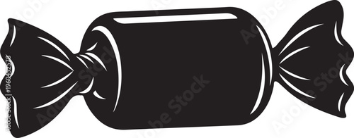 Black candy wrapper, wrapped sweet, candy icon, vector illustration