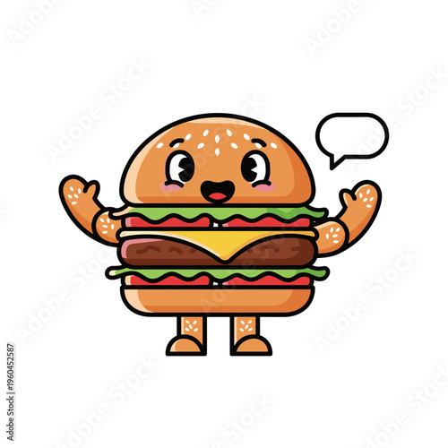 Cartoon Hamburger Character Talking Emoji.